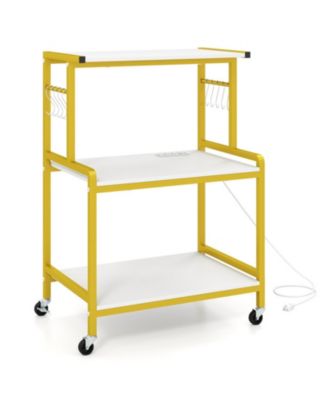3-Tier Rolling Microwave Cart with Charging Station and 10 Storage Hooks