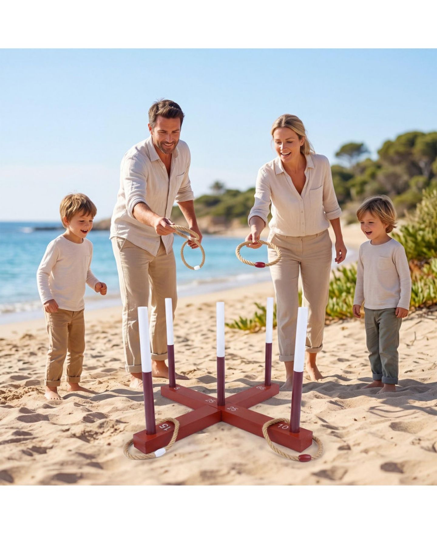Детские игрушки HONGGE Wooden Ring Toss 24" x 24" Tool-Free Setup Yard Game with 6 Rope Rings and Storage Bag, Ages 3+, цвет: Коричневый — фото 11