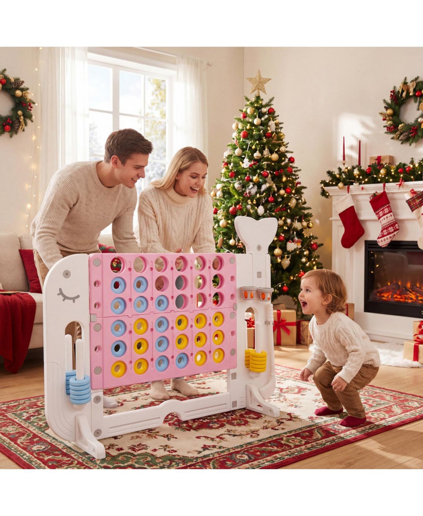 Детские игрушки HONGGE Giant 4-in-1 Connect Four Yard Game Set with Adjustable Height, Ages 5+, цвет: Розовый — фото 10