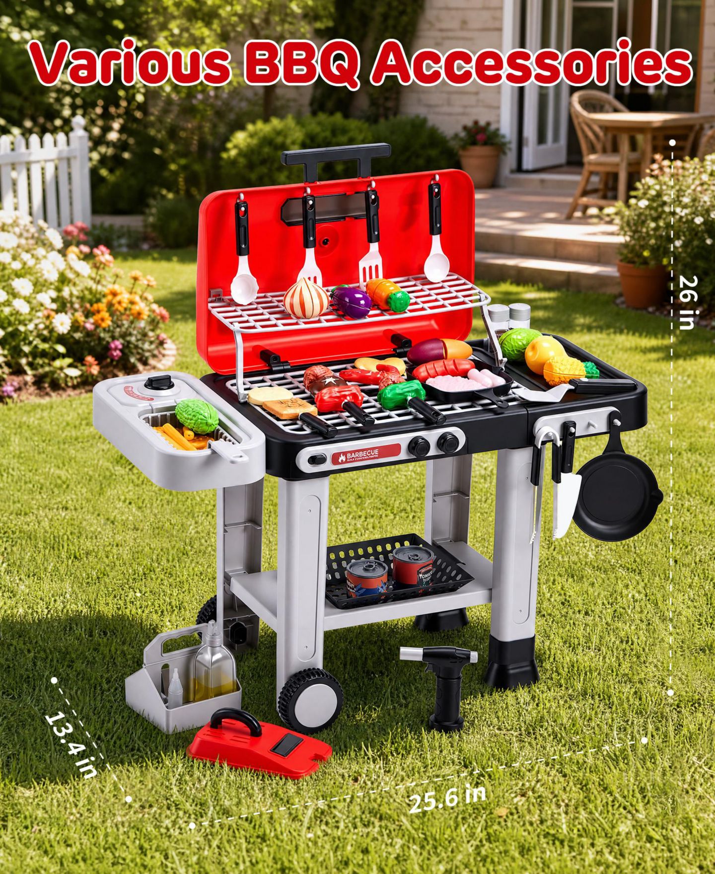 Детские игрушки SUGIFT Bbq Grill Toy with Spray, Light and Sound, Color-Changing Play Food Set, Ages 3+, цвет: Красный — фото 4