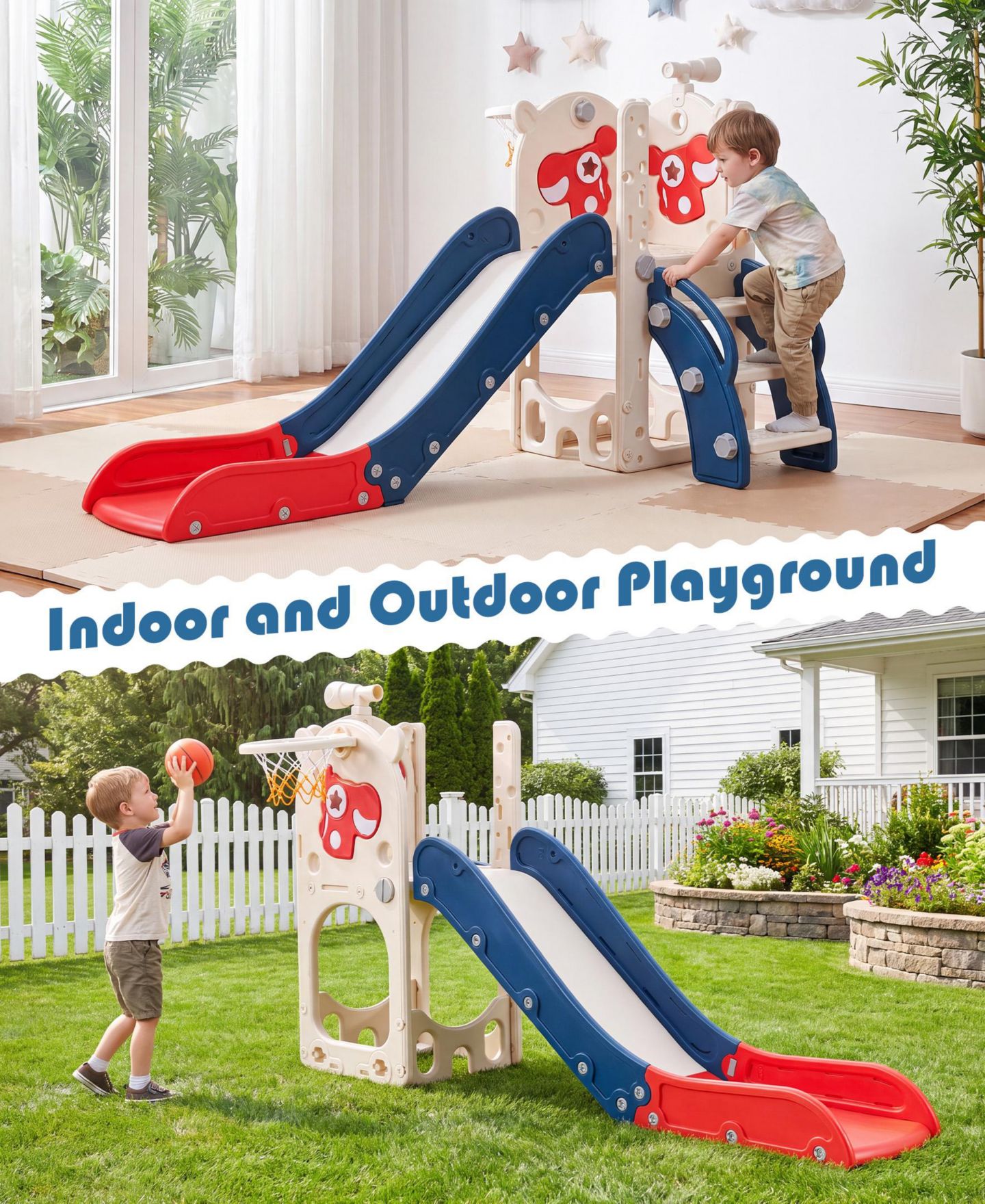 Детская игрушка SUGIFT 7-in-1 Toddler Slide with Basketball Hoop, Golf, Telescope and Hiding Area Play Set, Ages 1-3, цвет: Синий — фото 10