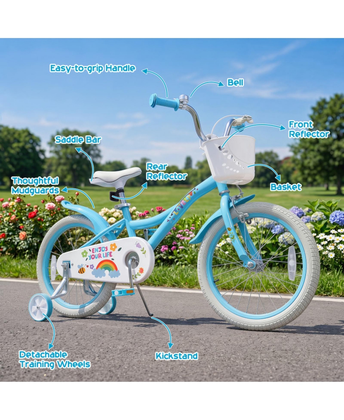 Hongge 18-Inch Kids Bike with Training Wheels and Front Basket