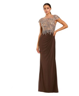 Women's Petite Crystal-Embellished Illusion-Neck Evening Gown