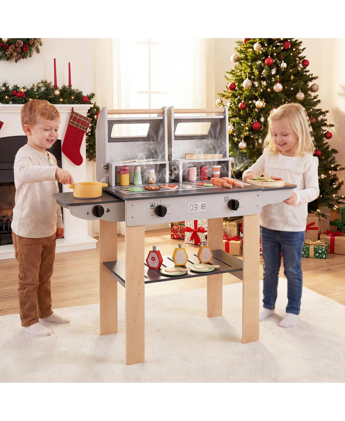 Детский игровой набор SUGIFT Wooden Barbecue Grill Playset with Grilling Tools and Play Food, Ages 3+, цвет: Серый — фото 2