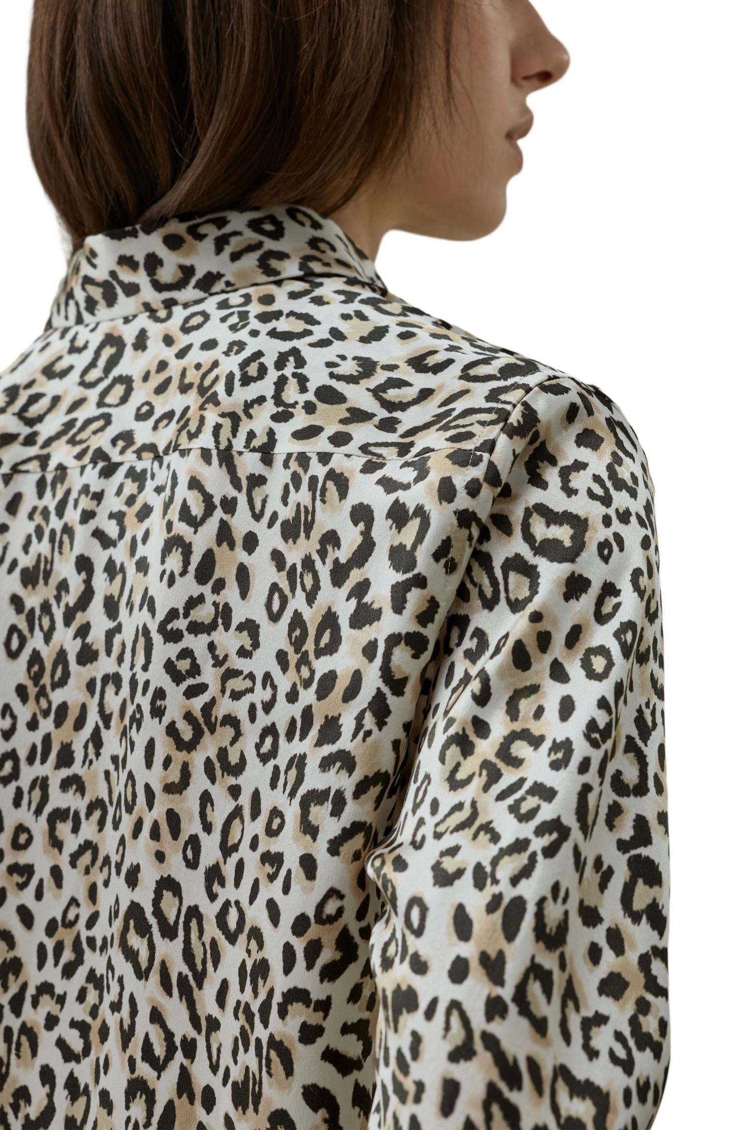Women's Long-Sleeve Leopard-Print Silk Blouse