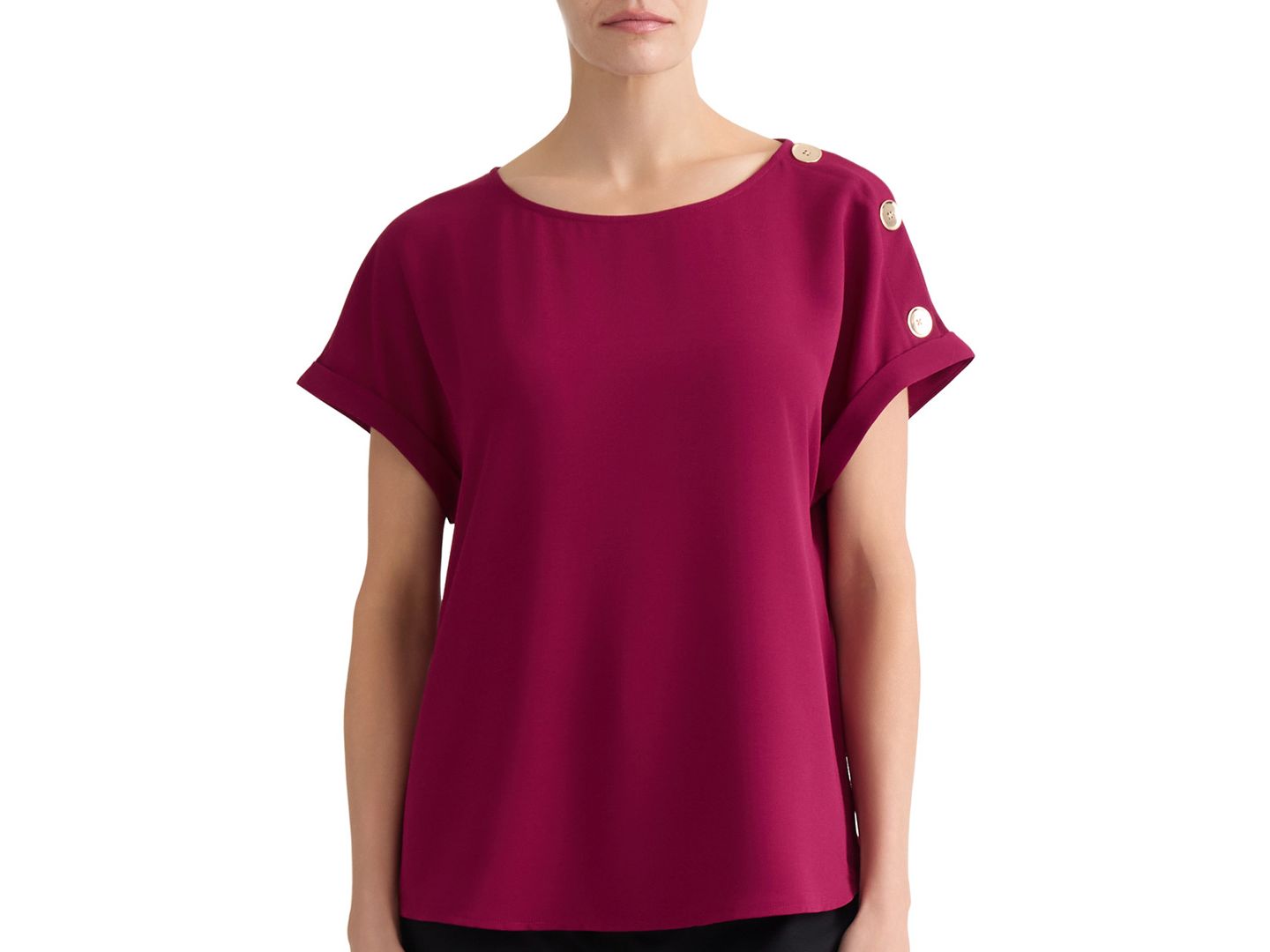Женская блузка Jones New York Shoulder-Button-Detail Boat-Neck Short-Sleeve Blouse, цвет: Ягодный красный — фото 1