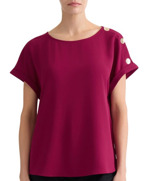 Женская блузка Jones New York Shoulder-Button-Detail Boat-Neck Short-Sleeve Blouse, цвет: Ягодный красный