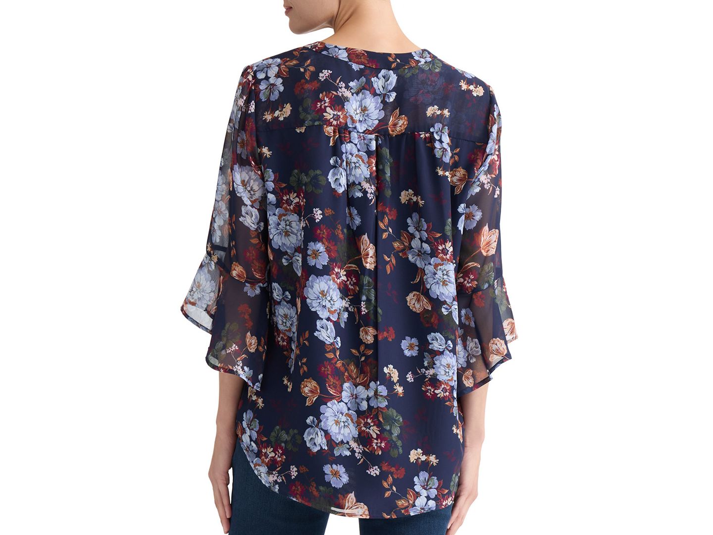 Женский топ Jones New York V-Neck Printed-Flutter-Sleeve Top, цвет: Тёмно-синий разноцветный — фото 4