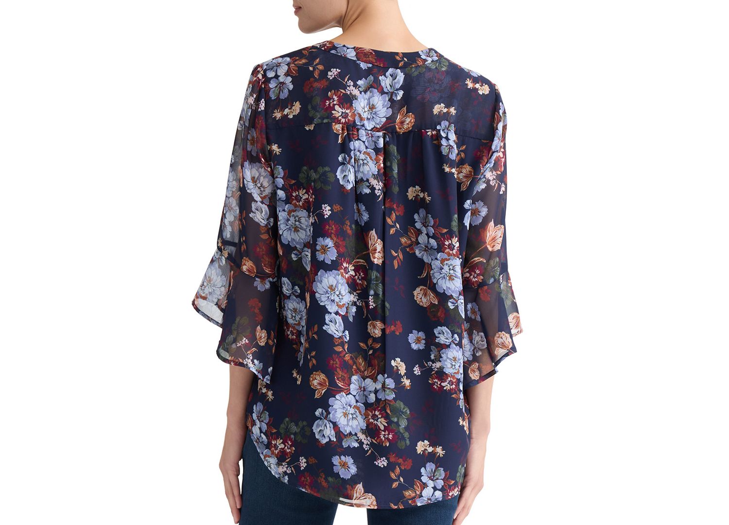 Petite V-Neck Printed-Flutter-Sleeve Top