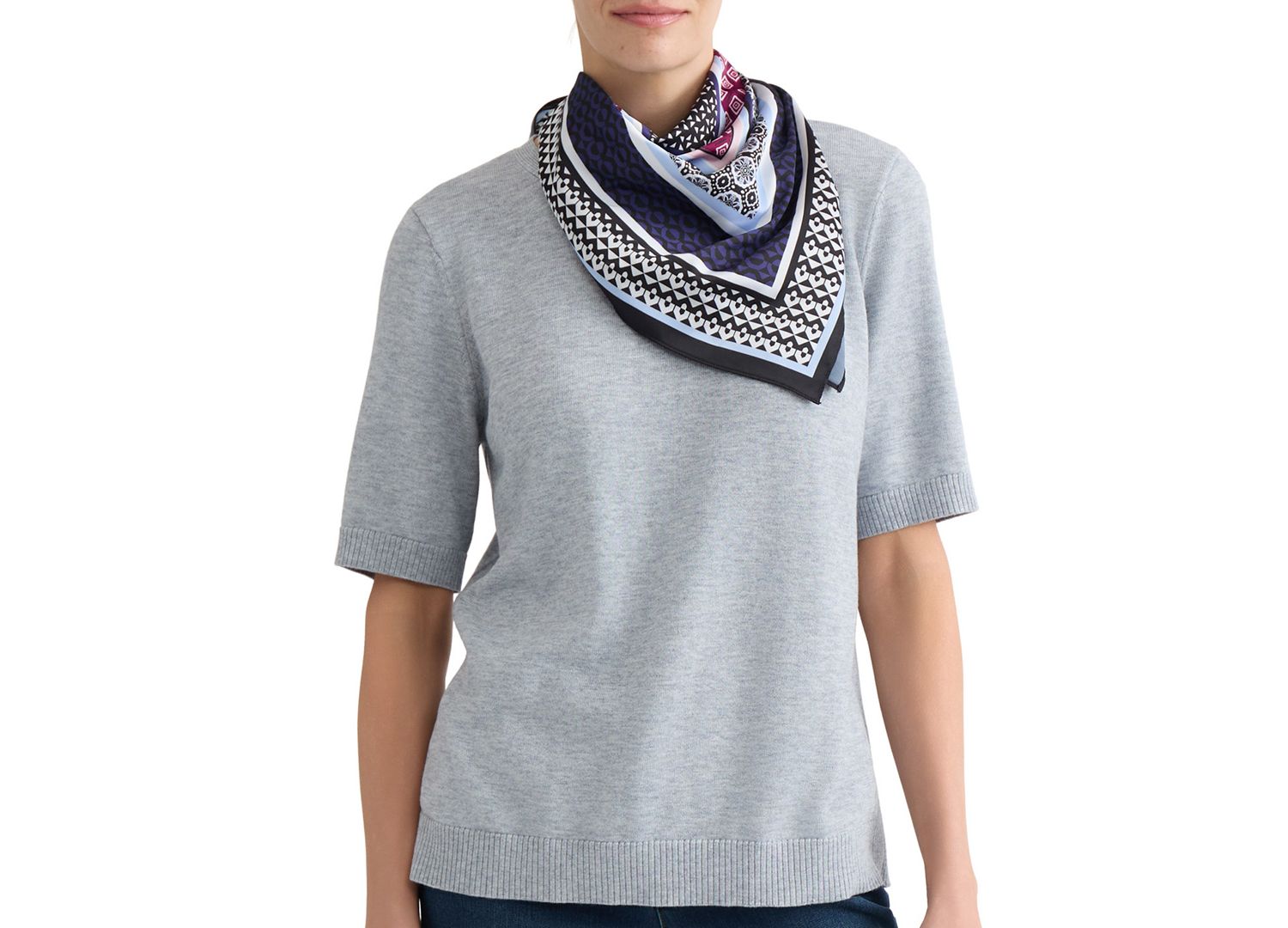 Petite Short-Sleeve Crewneck Knit Top with Scarf