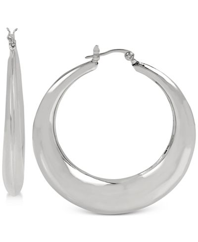 Touch of Silver Round Puff Hoop Earrings in Silver-Plated Metal