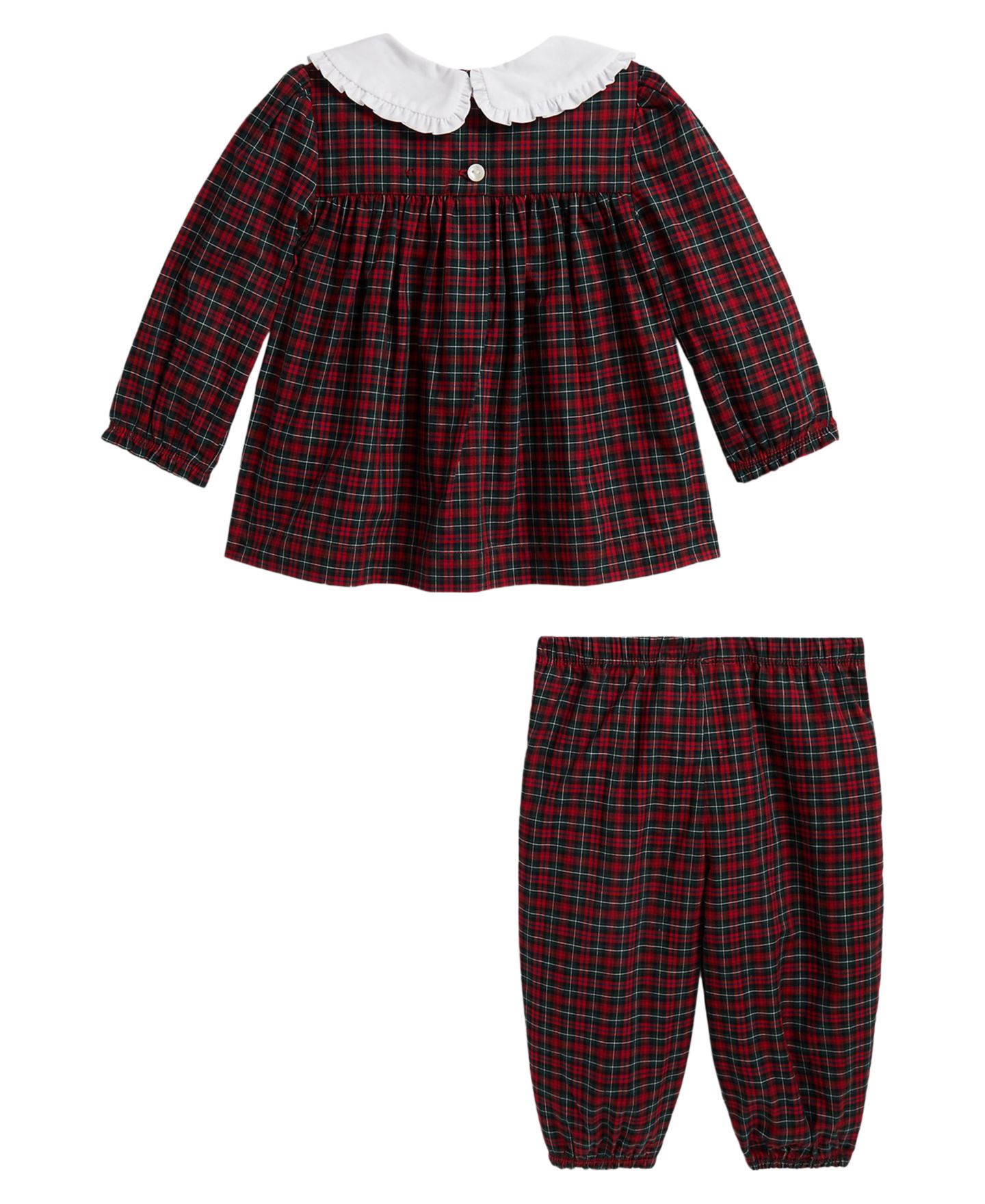 Детский комплект Polo Ralph Lauren для девочки: топ с рюшами и длинным рукавом и брюки, цвет: Зелёный / Красный — фото 2