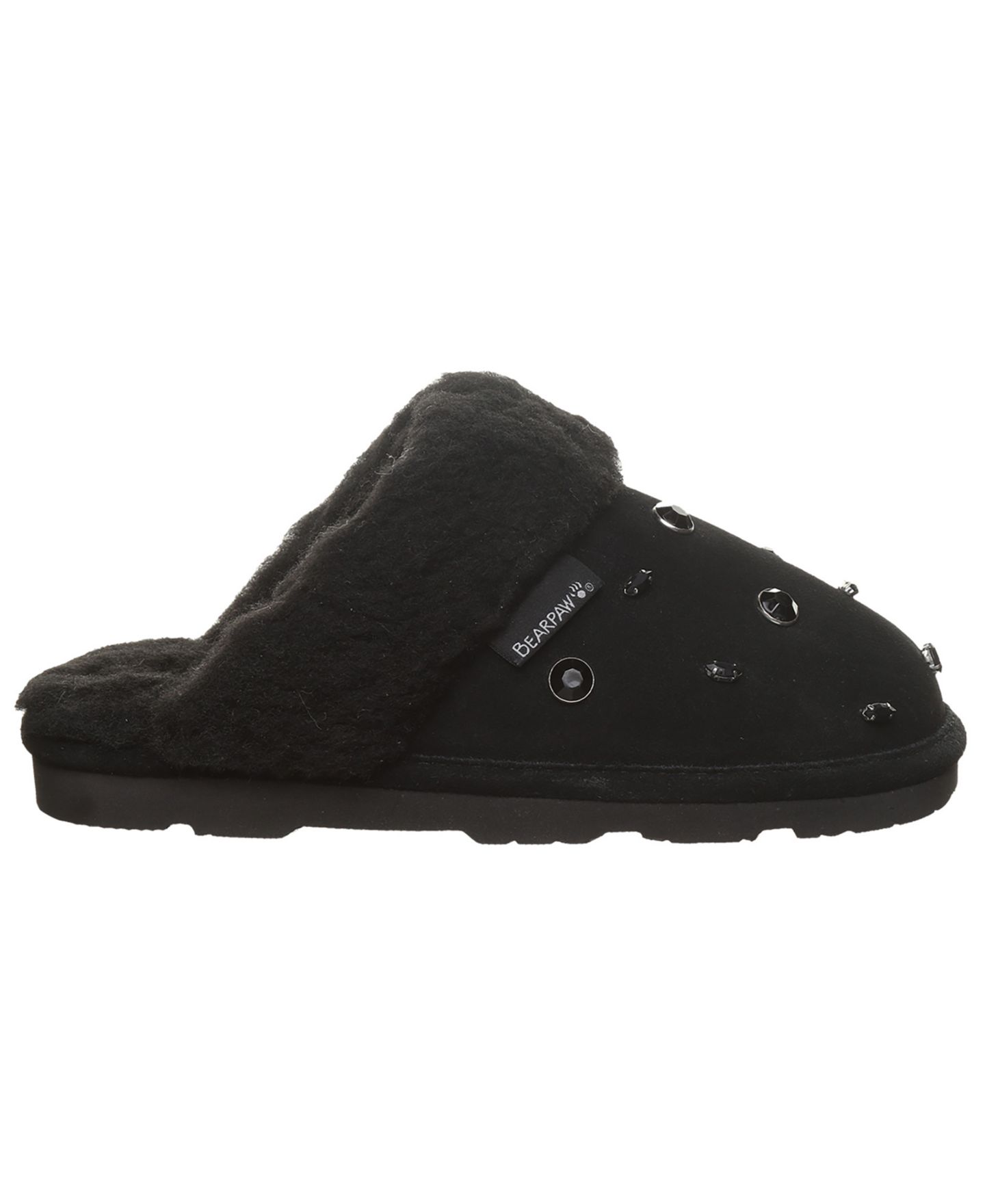 Женские тапочки BEARPAW Loki Nova Embellished Suede Scuff Slippers, цвет: Чёрный — фото 2