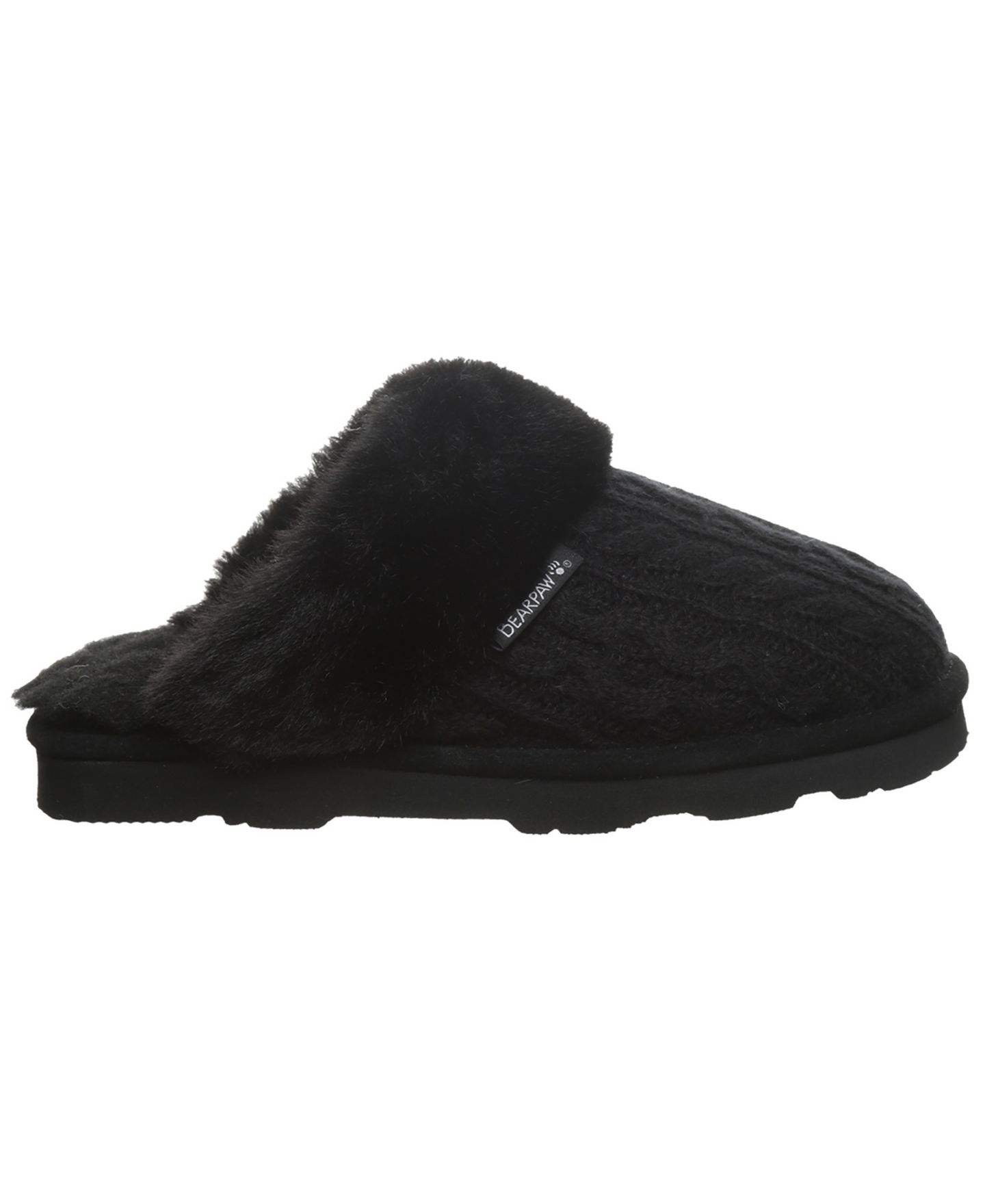 Женские тапочки BEARPAW Rumie Cable Knit Slip-On Slippers, цвет: Чёрный — фото 2