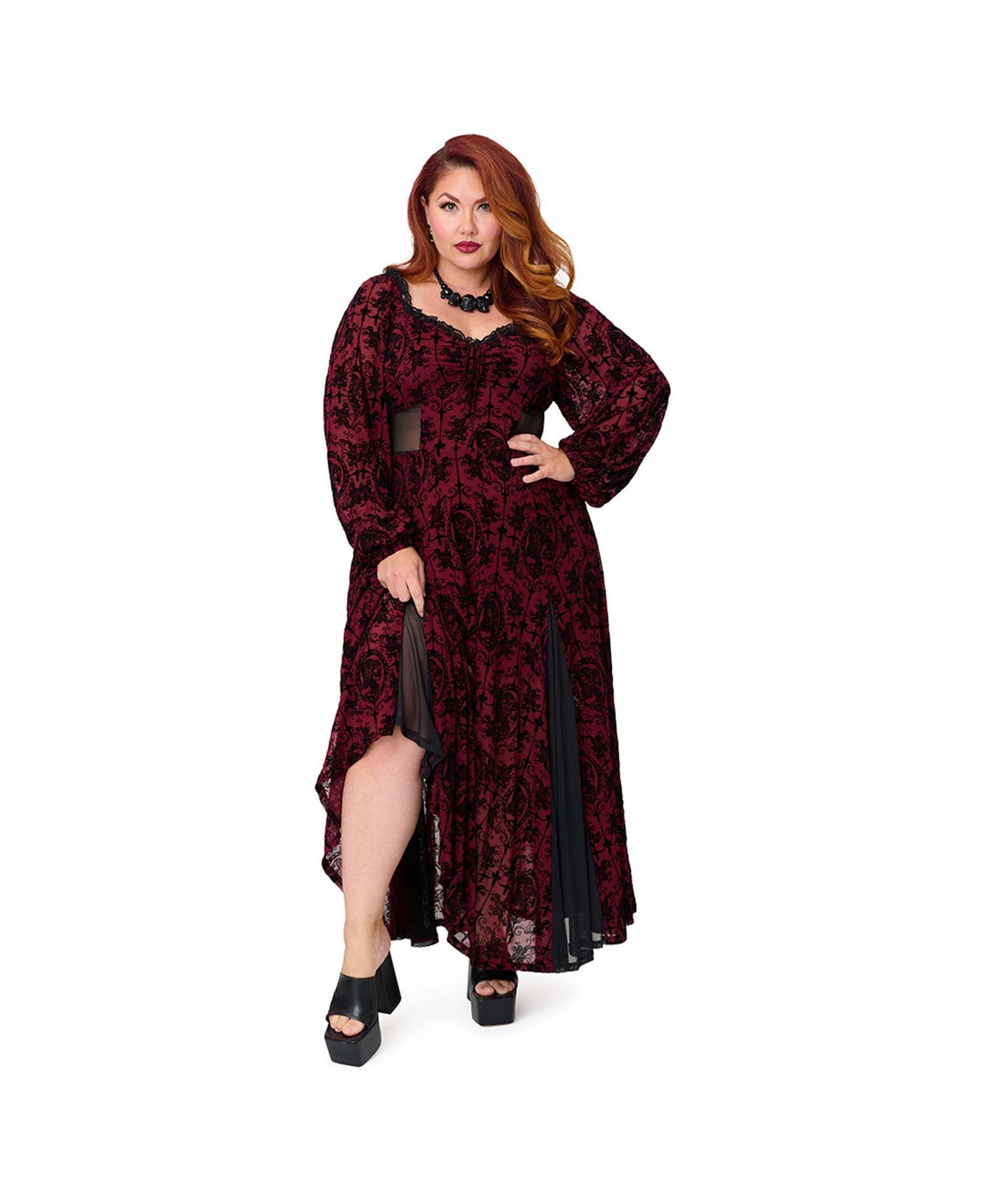 Plus Size Sheer Spiderweb Godet Maxi Dress