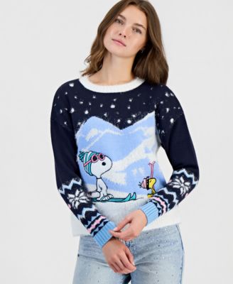 Juniors' Snoopy & Woodstock Holiday Christmas Sweater