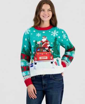 Juniors' Santa Merry Holiday Christmas Sweater