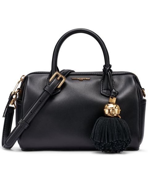Женская сумка KARL LAGERFELD PARIS Perette Barrel Small Leather Crossbody Handbag, цвет: Чёрный / Золотой