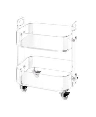 2 Tier Acrylic Rolling Cart Table with Wheels, Clear Storage Side Desk