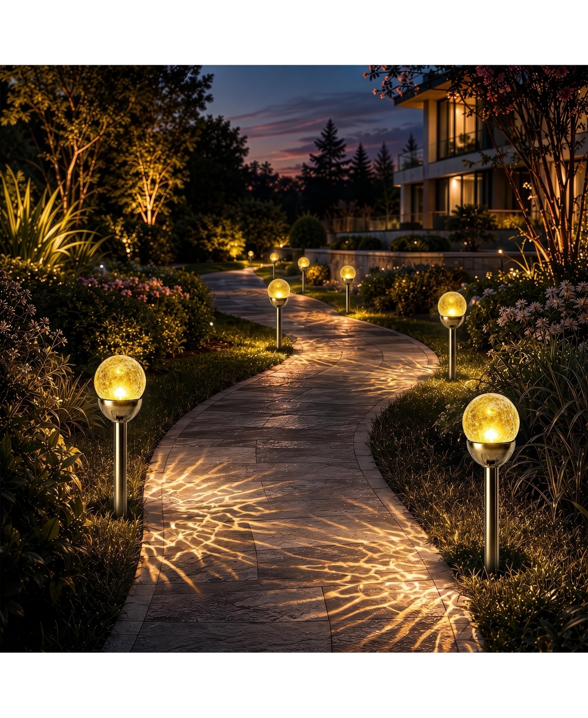 Bell + Howell 2-Piece Solar Powered Cracked Glass Led Pathway Lights, Weather-Resistant Garden Stakes