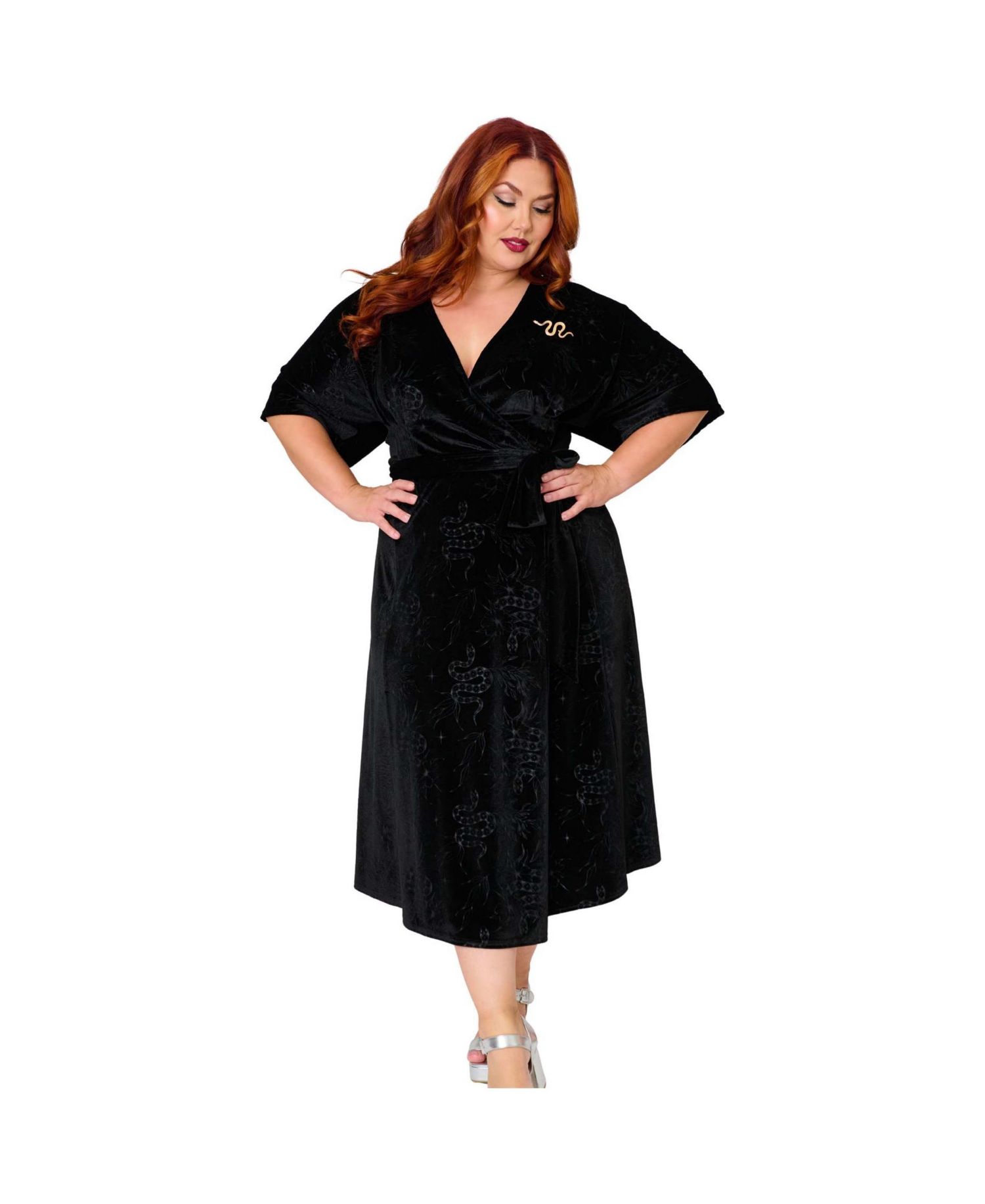 Plus Size Tie Wrap Surplice Midi Dress