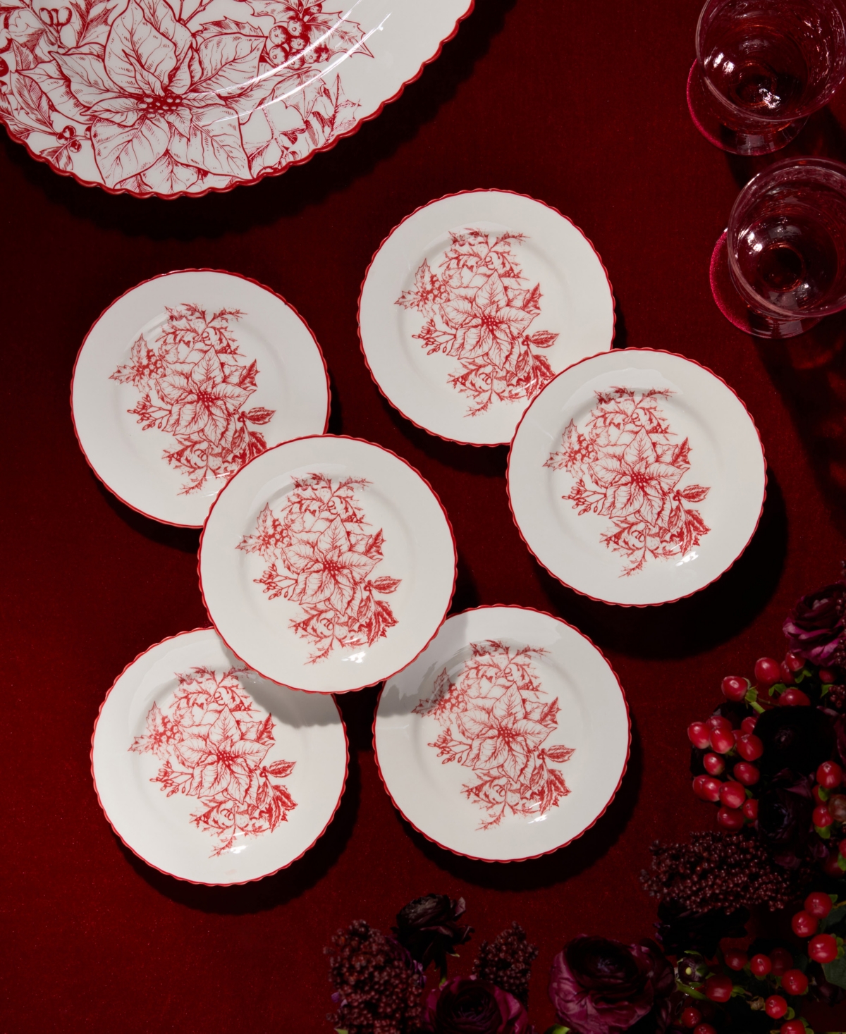 Certified International Crimson Noel Canape Plates, Set of 6