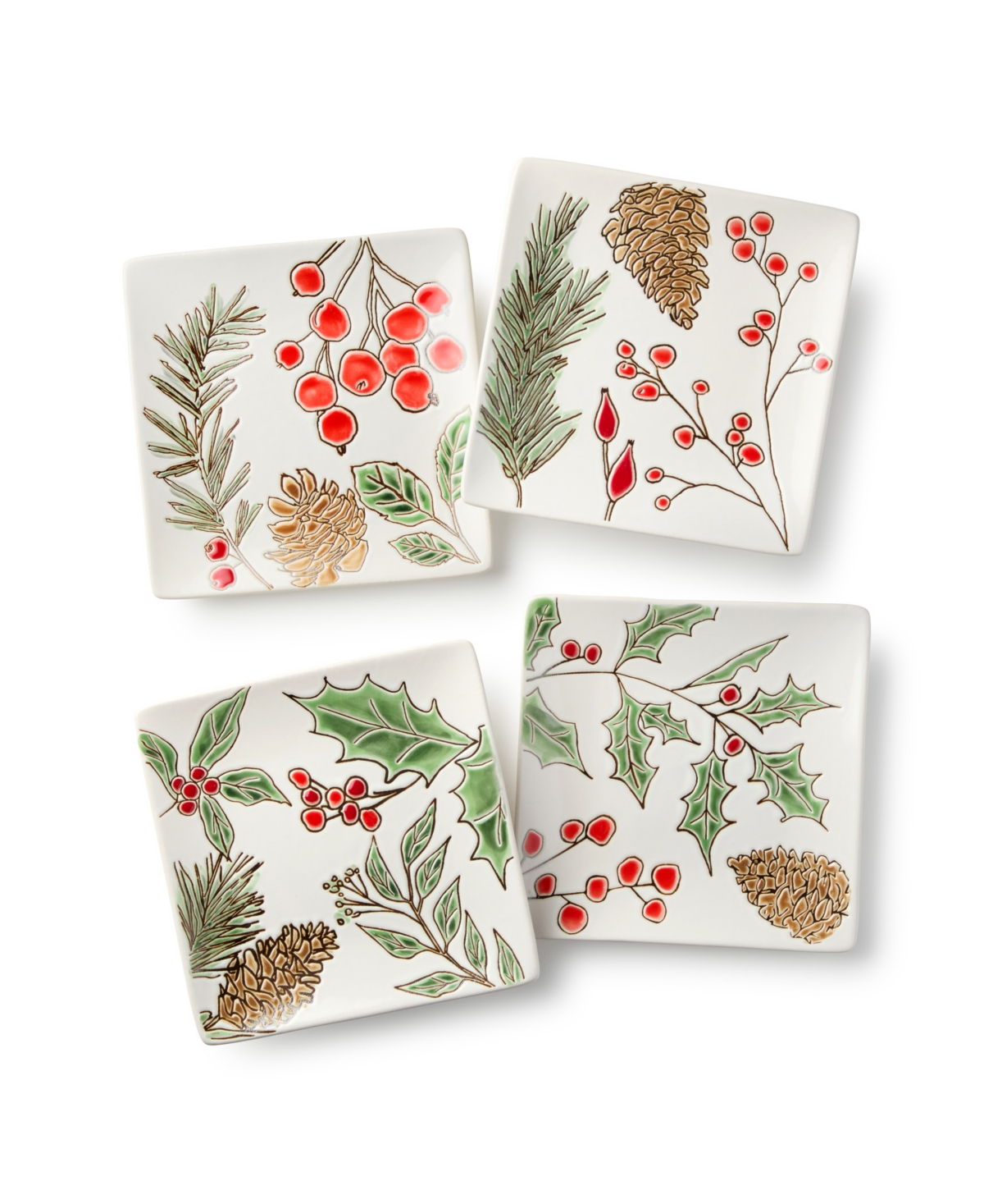 Certified International Festive Blooms Canape Plates, Set of 4