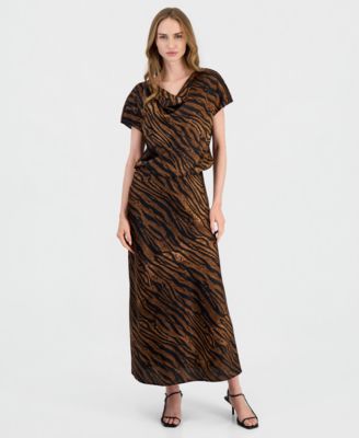 Women's Cowl-Neck Animal-Print Blouse & A-Line Midi Skirt