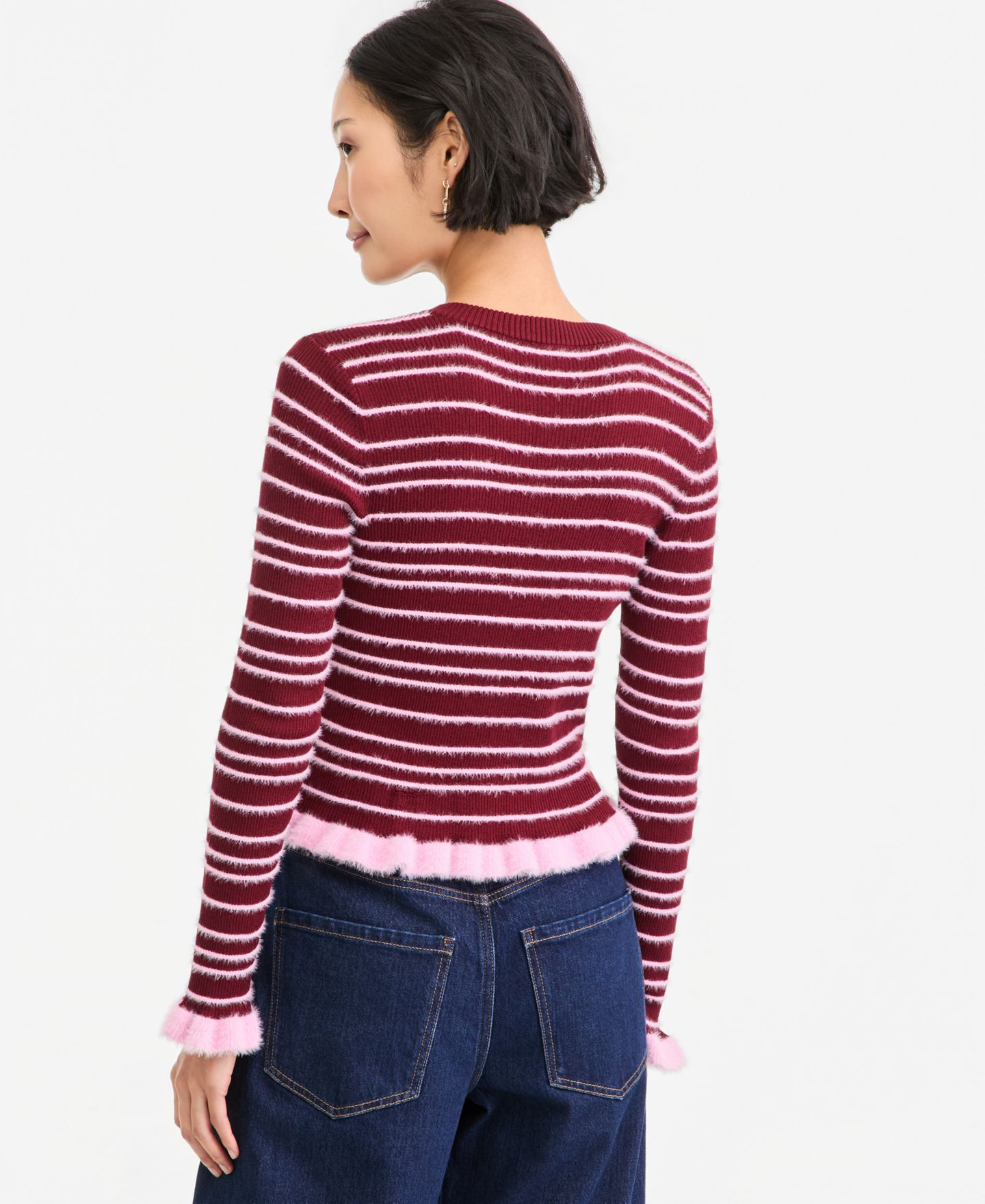 Женский кардиган On 34th Eyelash-Stripe Ruffle-Trim Crewneck, цвет: Бриллиантовый синий комбинированный — фото 8