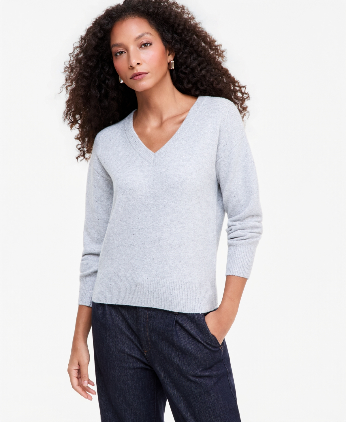 Inc International Concepts Women's Roving Sequin Long-sleeve Loose-fit Sweater, Macy's Exclusive In Hthr Belle