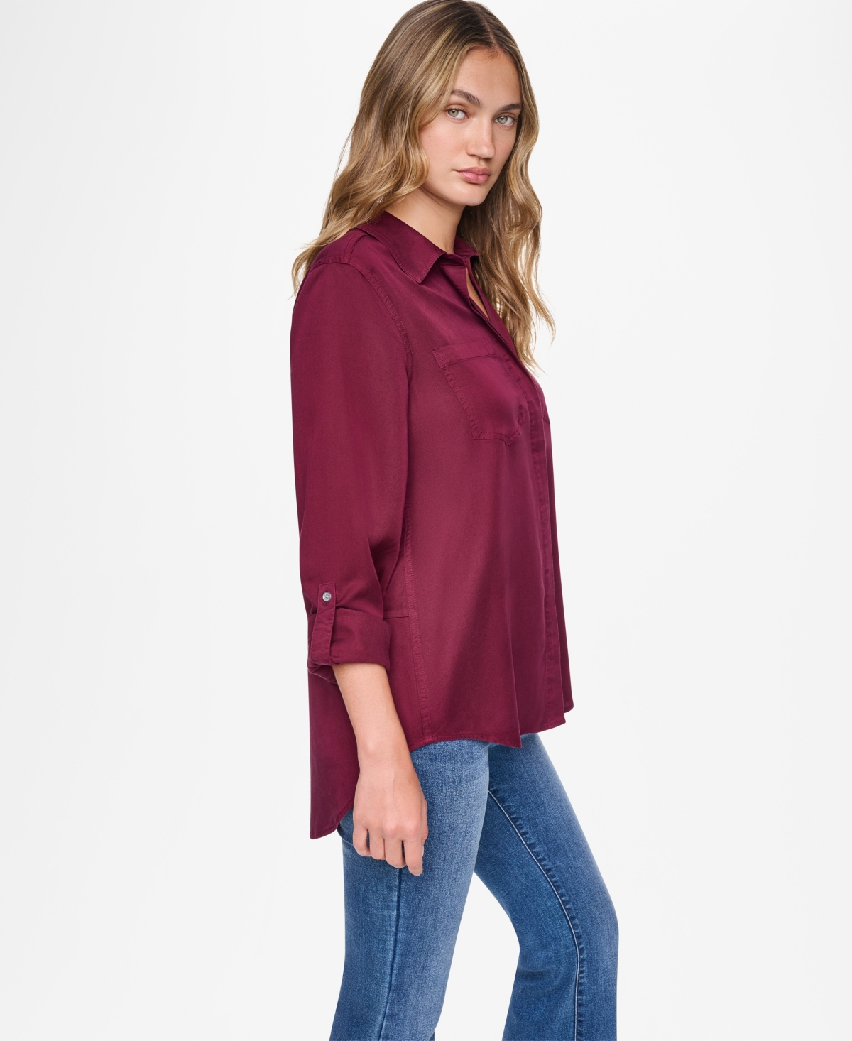 Dkny Jeans Women's Garment-Dye & Print Split-Back Button-Front Shirt