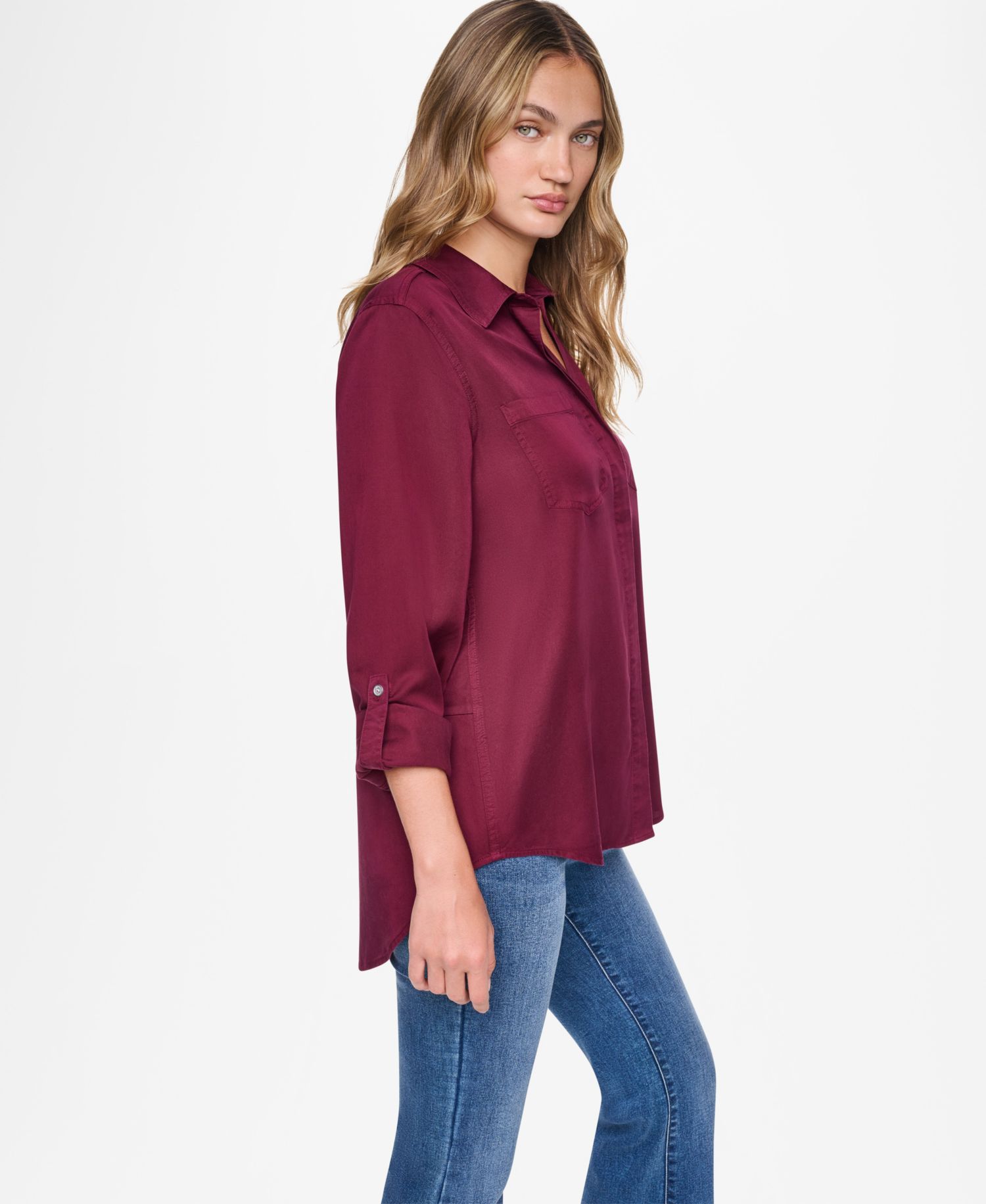 Women's Garment-Dye & Print Split-Back Button-Front Shirt