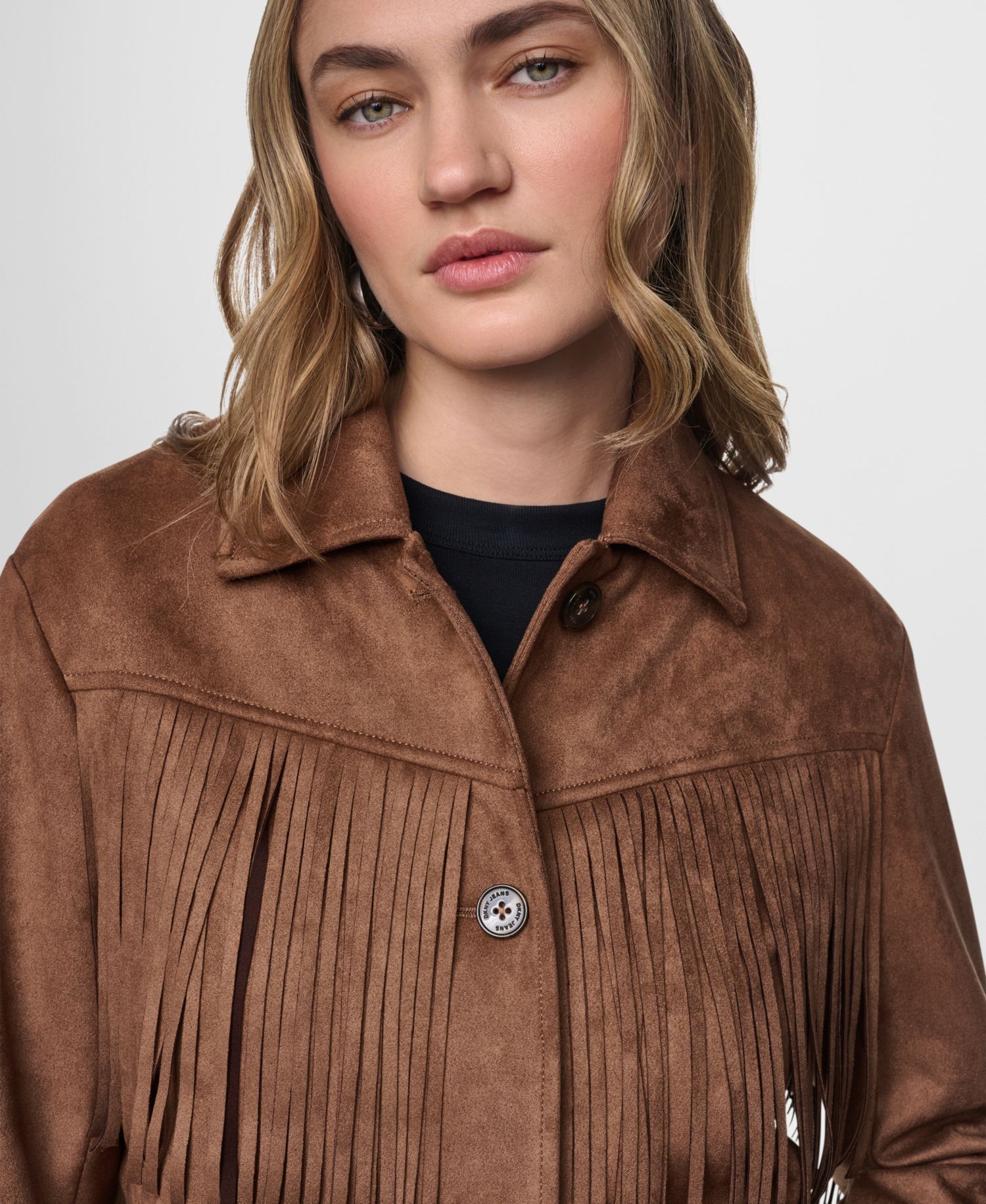 Women's Fringe Detail Collared Button-Front Jacket