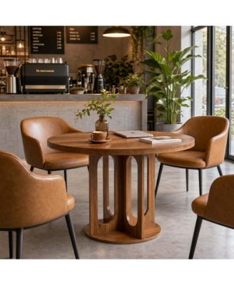 47" Brown Round Dining Table for 4-6, Cross Pedestal Base Kitchen Breakfast Table