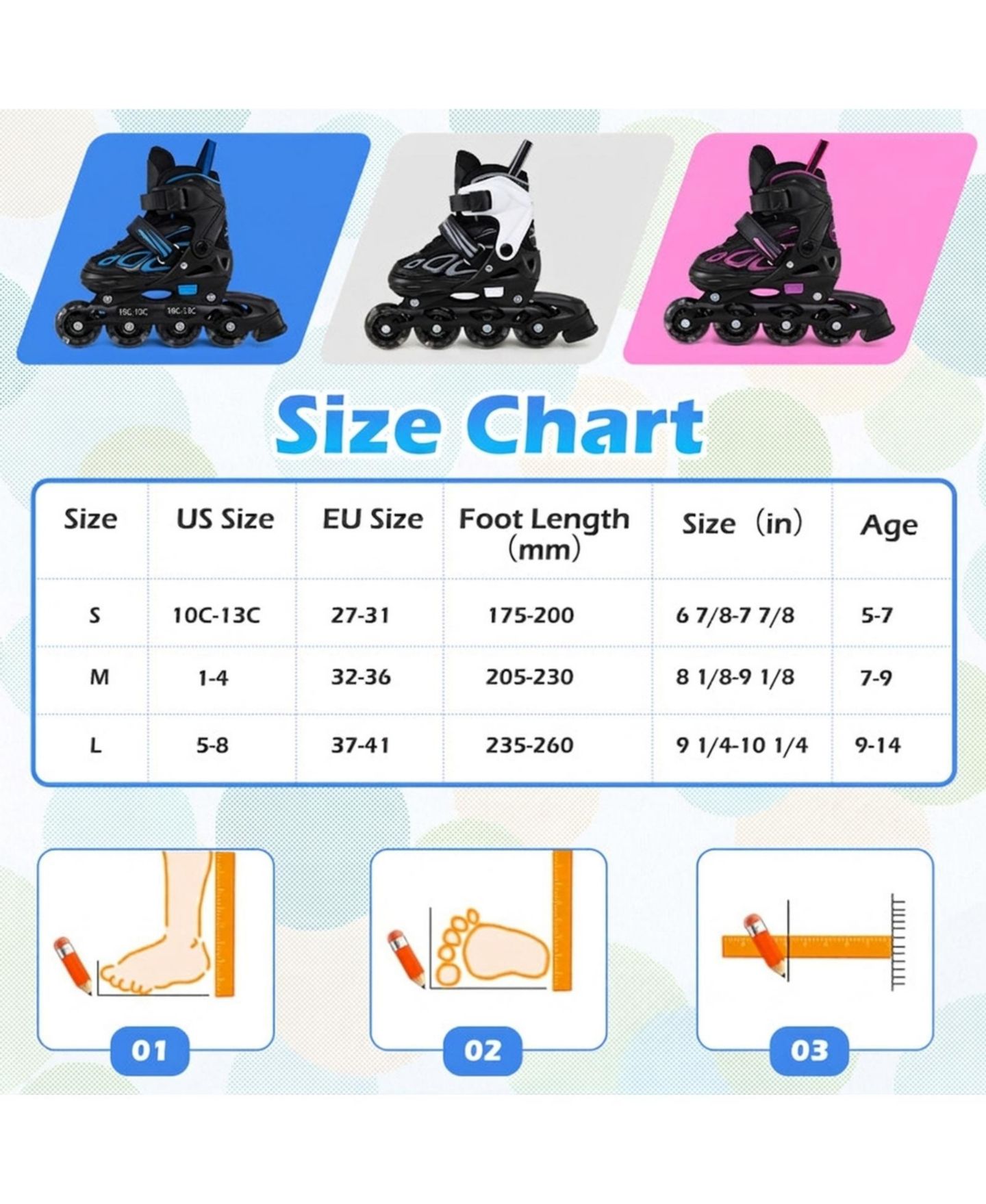 Детские игрушки HONGGE Adjustable Kids Inline Skates, US 10C-13C, Triple Safety Closure, Illuminating Wheels, Ages 5-7, цвет: Чёрный / Синий — фото 3