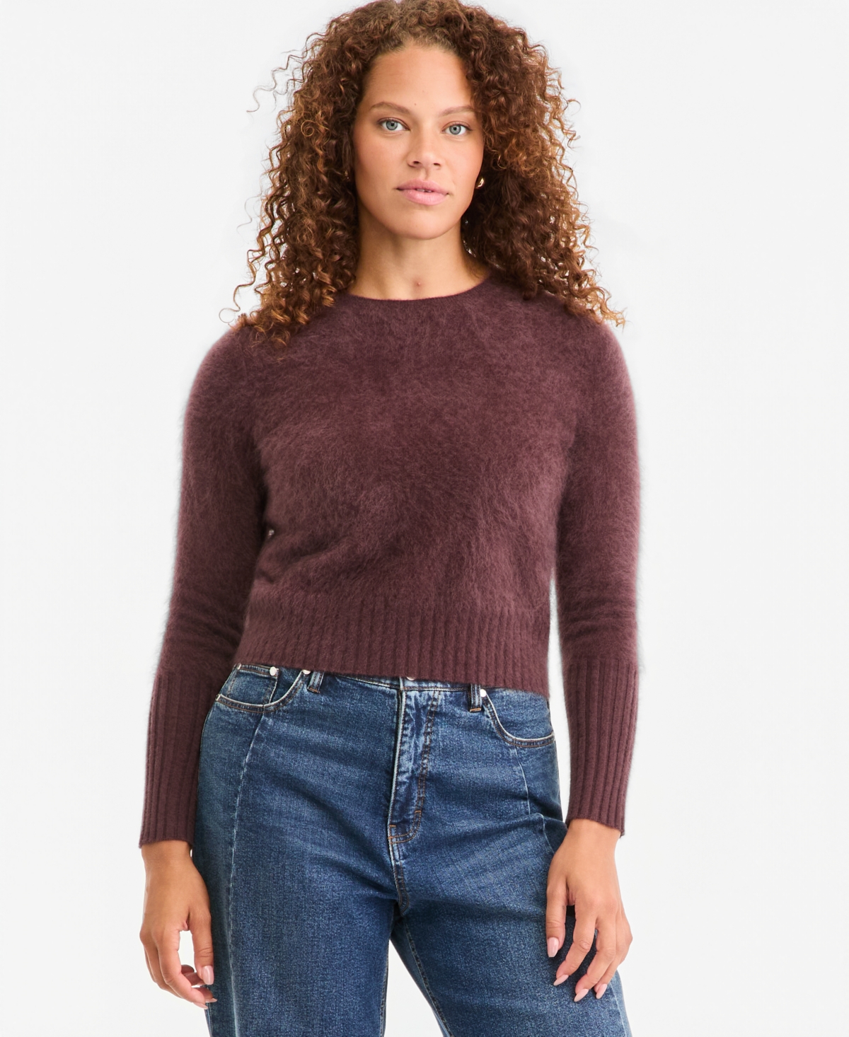 On 34th Women's Cropped Brushed Crewneck Cashmere Shrunken Sweater, Macy's Exclusive