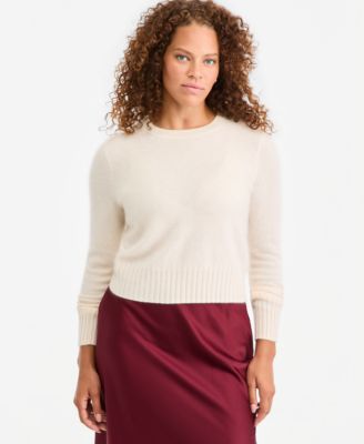 Women's Cropped Brushed Crewneck Cashmere Shrunken Sweater