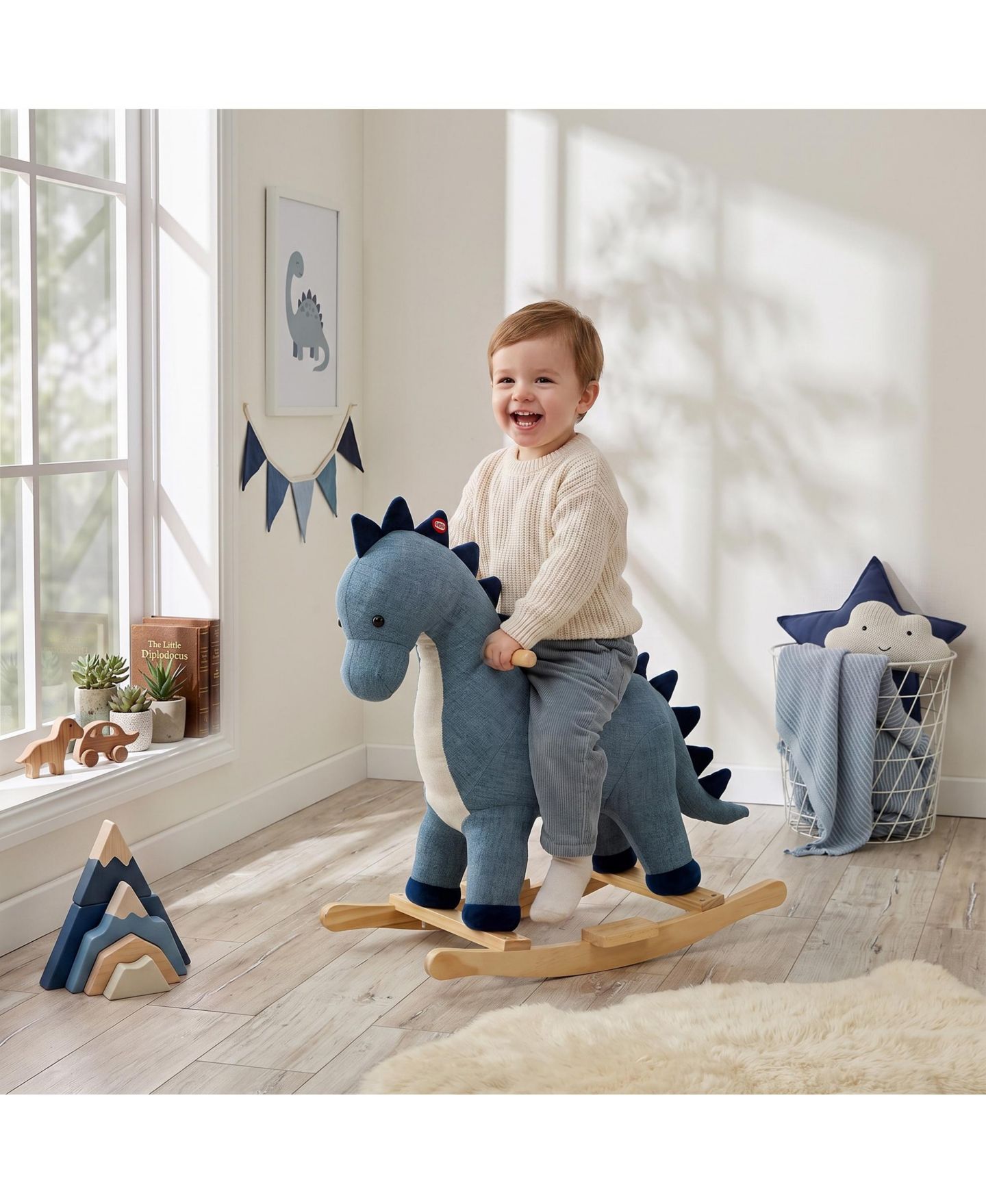 Детская игрушка Qaba Dinosaur Rocking Horse with Realistic Sound, 25.6"L x 14.6"W x 24.4"H, Ages 12-36 Months, цвет: Синий — фото 2