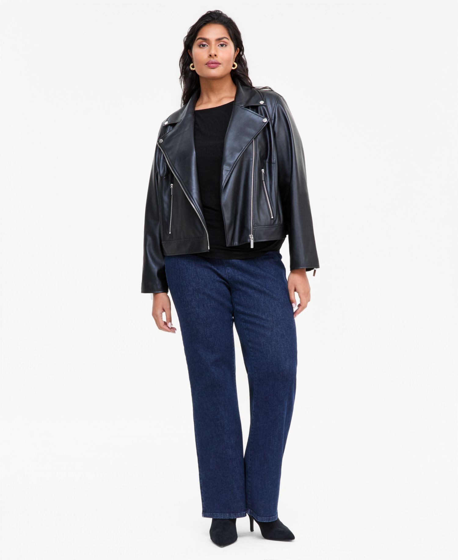 Plus Size Biker Faux Leather Jacket