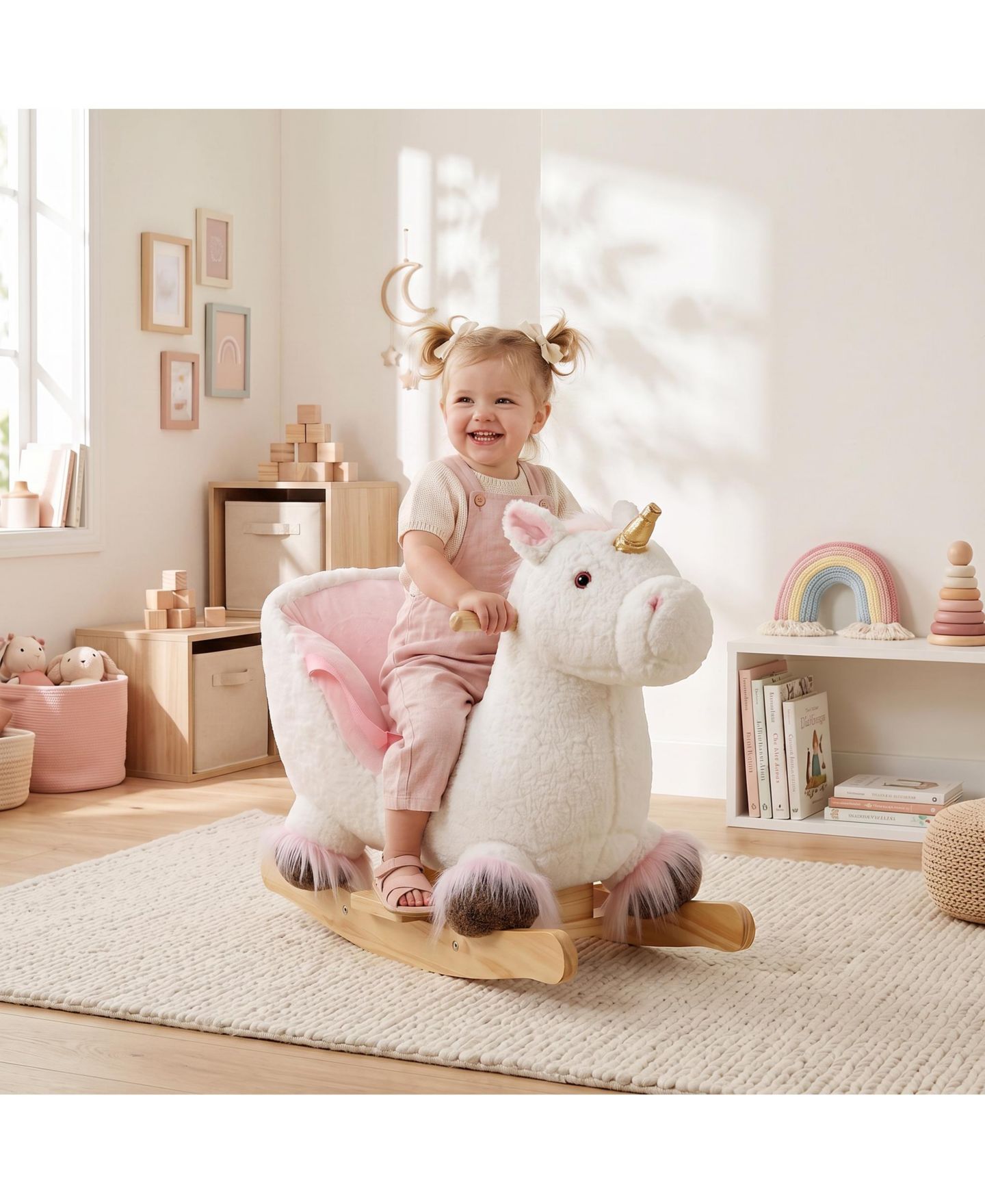 Детская игрушка Qaba Unicorn Baby Rocking Horse with Realistic Sound, 55 lb. Capacity, Ages 1+, цвет: Белый — фото 2
