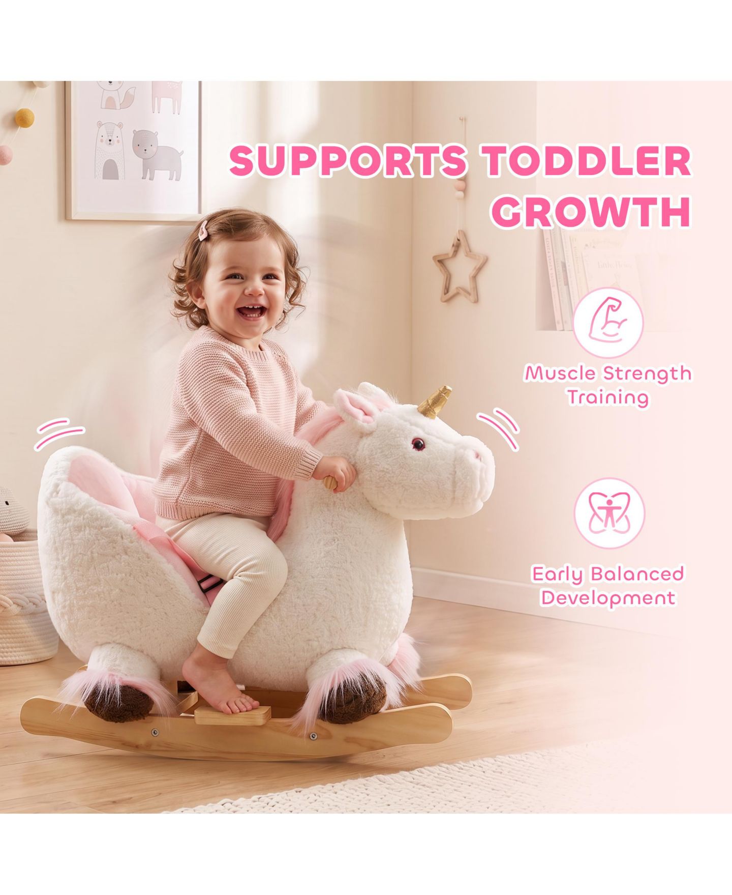 Детская игрушка Qaba Unicorn Baby Rocking Horse with Realistic Sound, 55 lb. Capacity, Ages 1+, цвет: Белый — фото 7