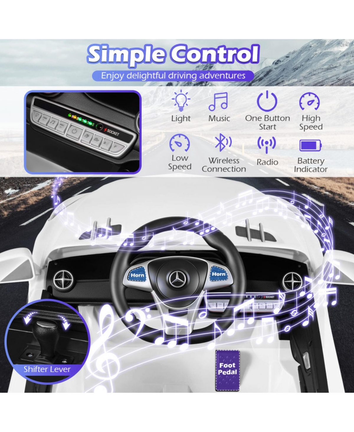 Hongge 12V Kids Ride on Luxury Roadster with Remote Control and Music