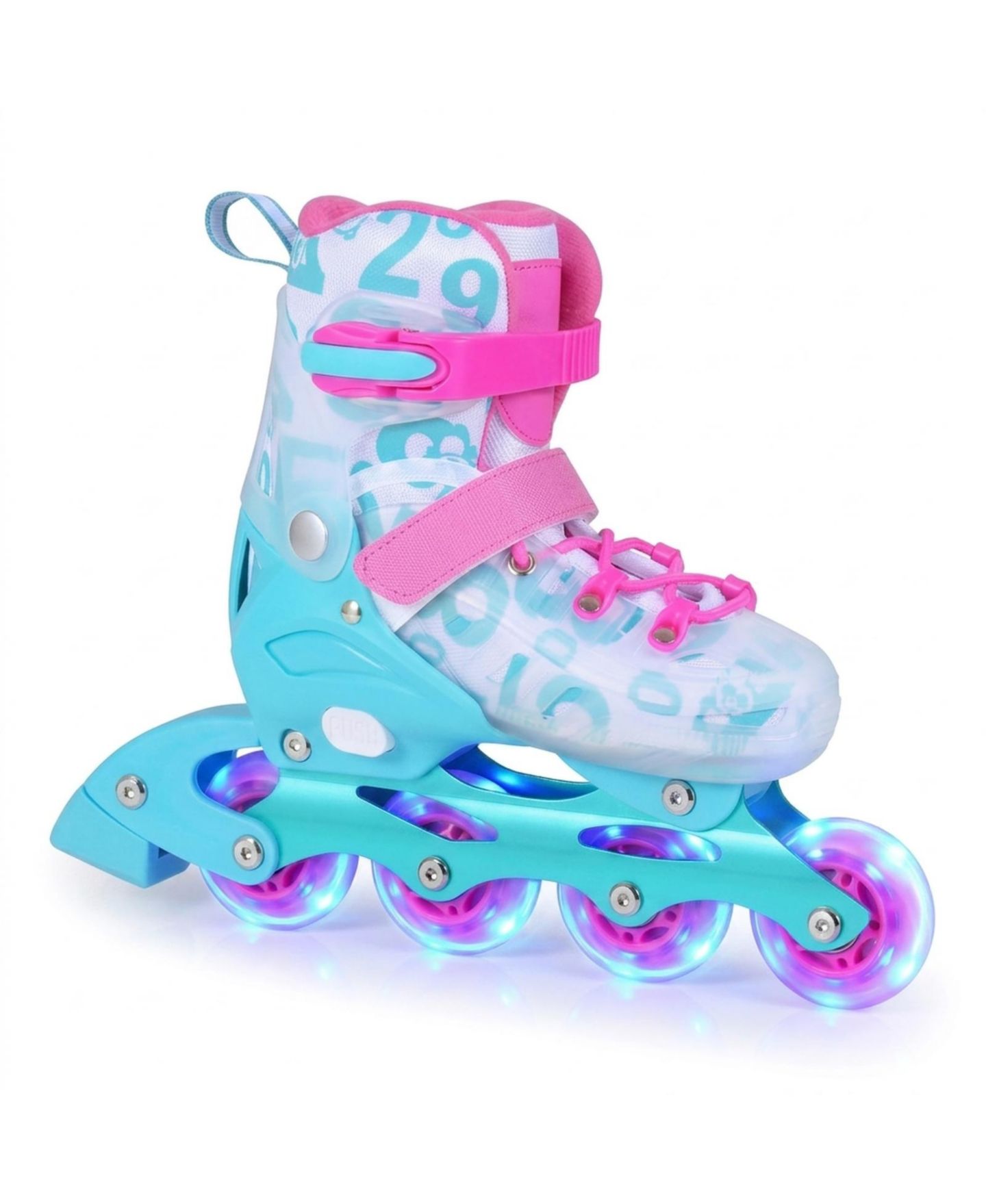 Детские игрушки HONGGE 4-Size Adjustable Inline Skates with Light-Up Wheels, Ages 7-9, цвет: Синий / Розовый — фото 9
