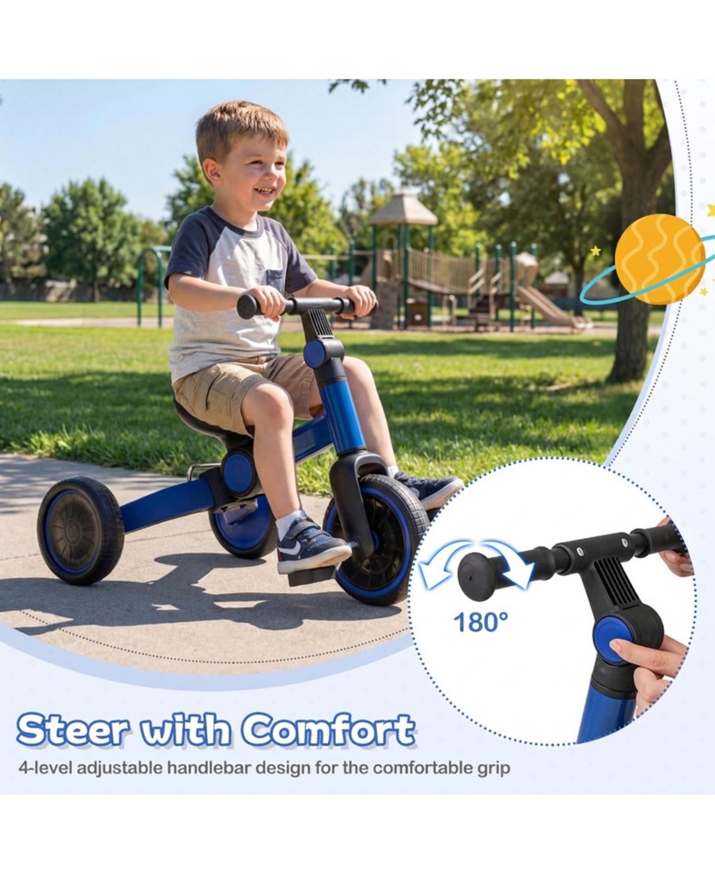 Детская игрушка HONGGE 5-in-1 Toddler Balance Bike with Removable Pedals and Adjustable Handlebar, 66 lb. Capacity, Ages 2-4, цвет: Синий — фото 5