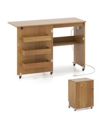 Foldable Sewing Machine Craft Table with Charging Station and Locking Casters