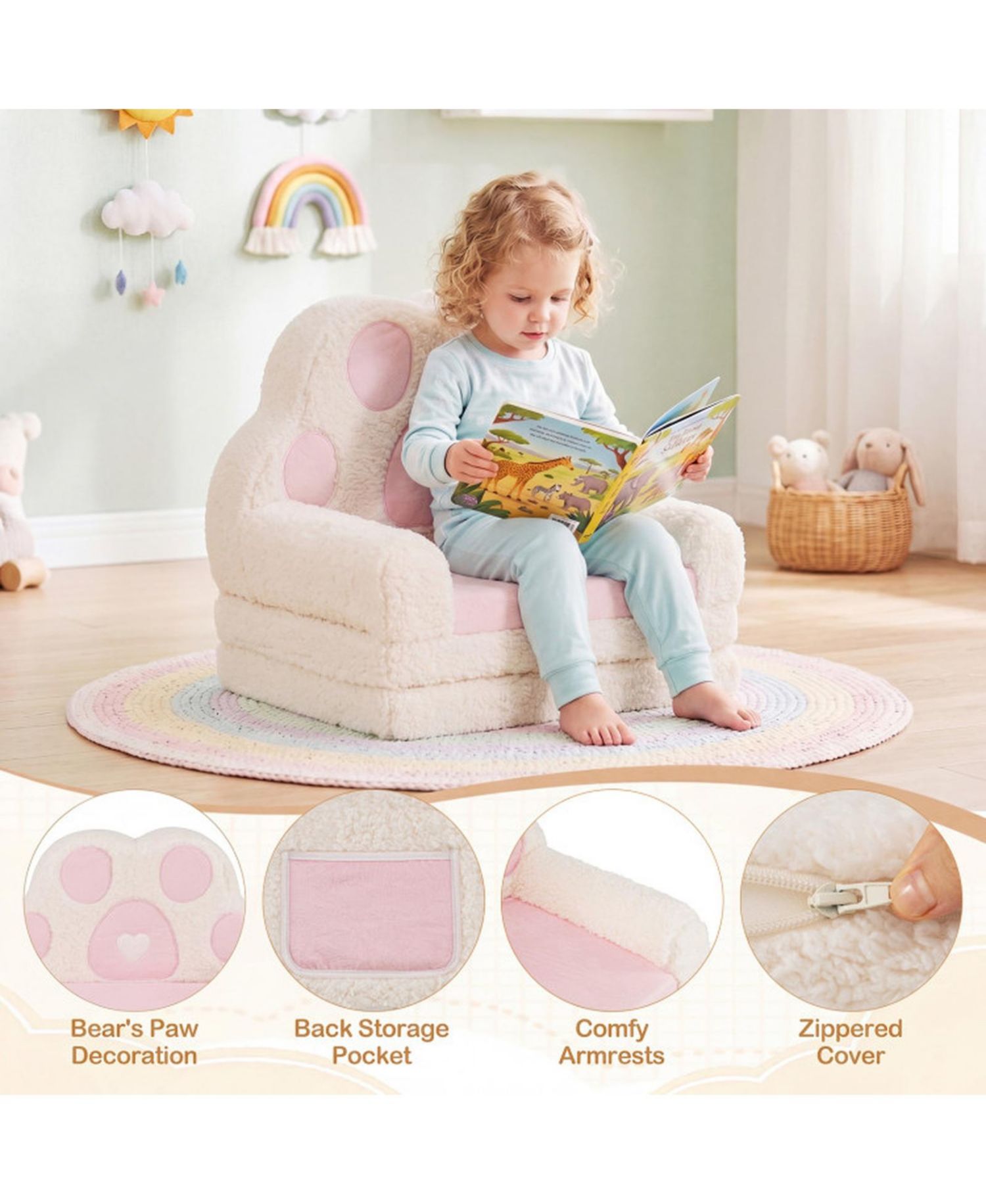 2-in-1 Convertible Kids Sofa and Lounger with Removable Washable Cover