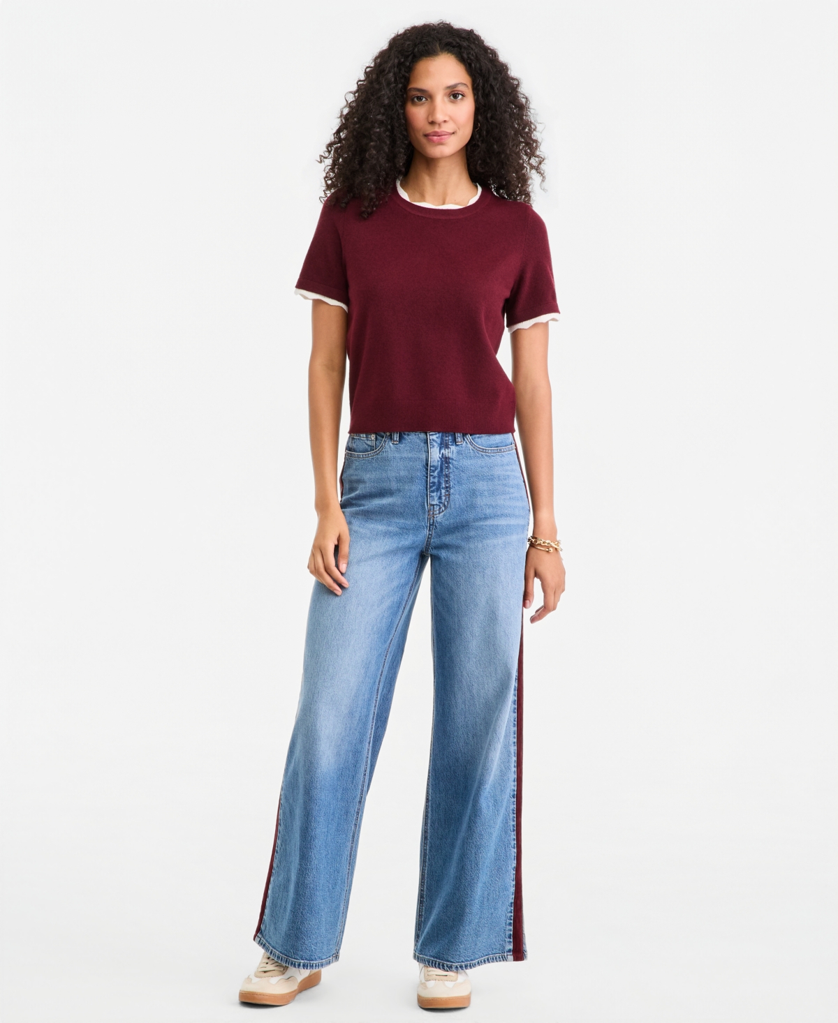 On 34th Women's High-waisted Wide-leg Suede Side-stripe Jeans, Regular & Short, Macy's Exclusive In Chester Wash