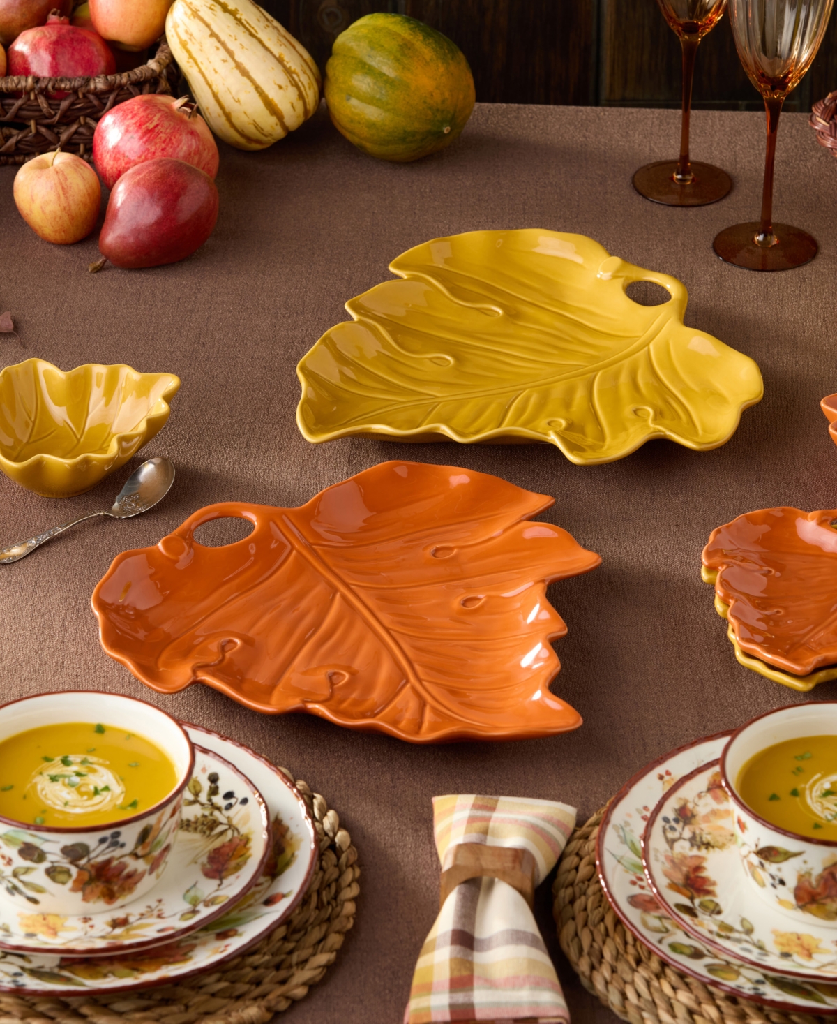 Certified International Autumn Meadows Leaf Platters, Set of 2