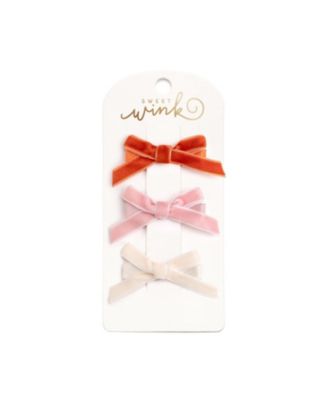 Little and Big Girls Mini Velvet Bow Clip Set