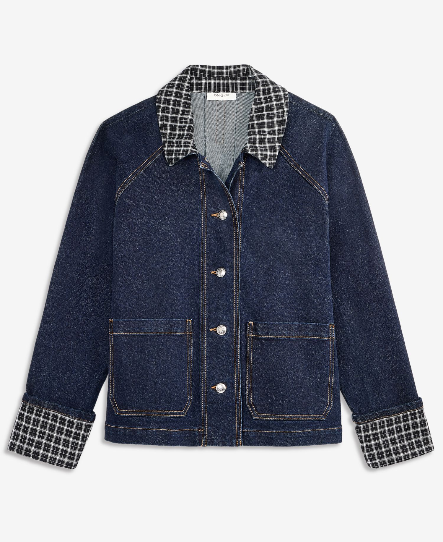 Women's Denim Plaid Cuff Jacket
